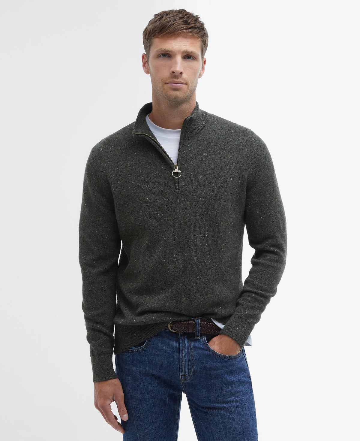 Barbour Essential Tisbury Quarter-Zip Jumper - Dark Seaweed