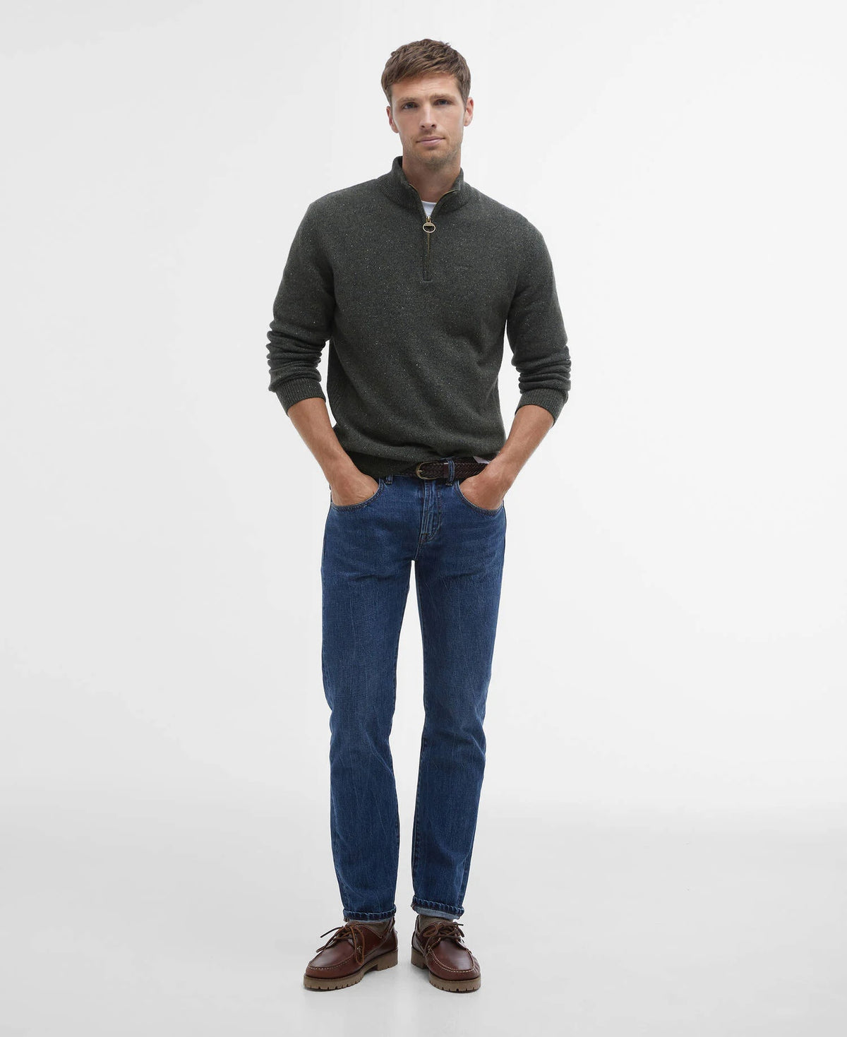 Barbour Essential Tisbury Quarter-Zip Jumper - Dark Seaweed