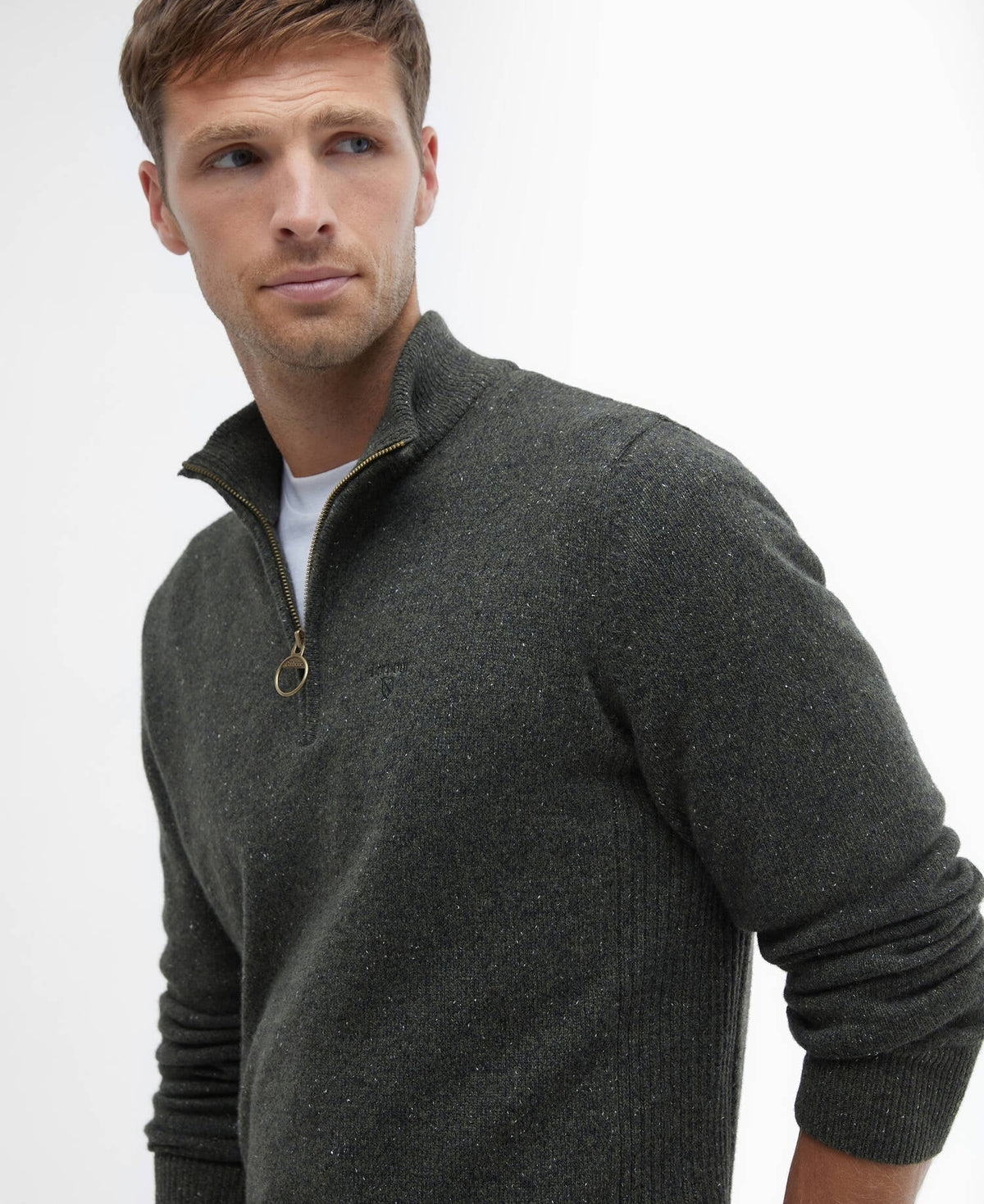 Barbour Essential Tisbury Quarter-Zip Jumper - Dark Seaweed