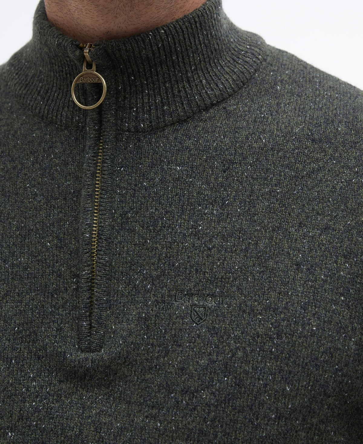 Barbour Essential Tisbury Quarter-Zip Jumper - Dark Seaweed