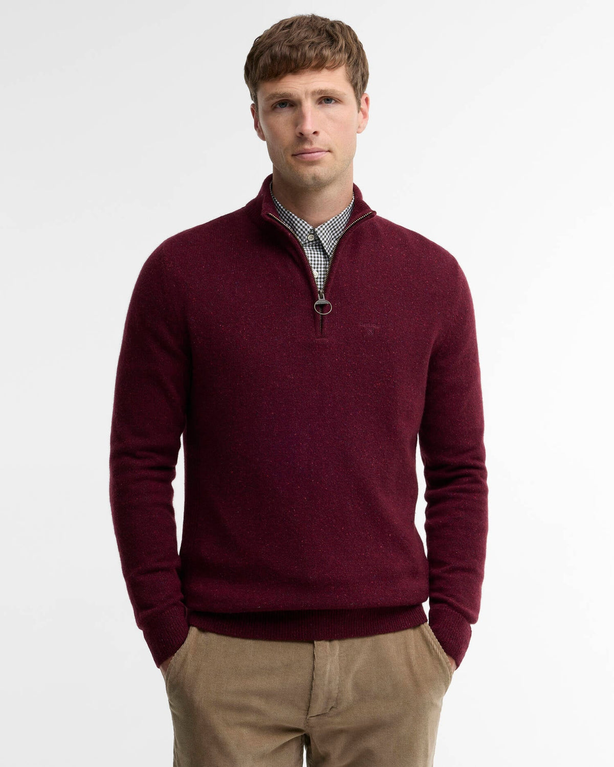 Barbour Essential Tisbury Quarter-Zip Jumper - Red