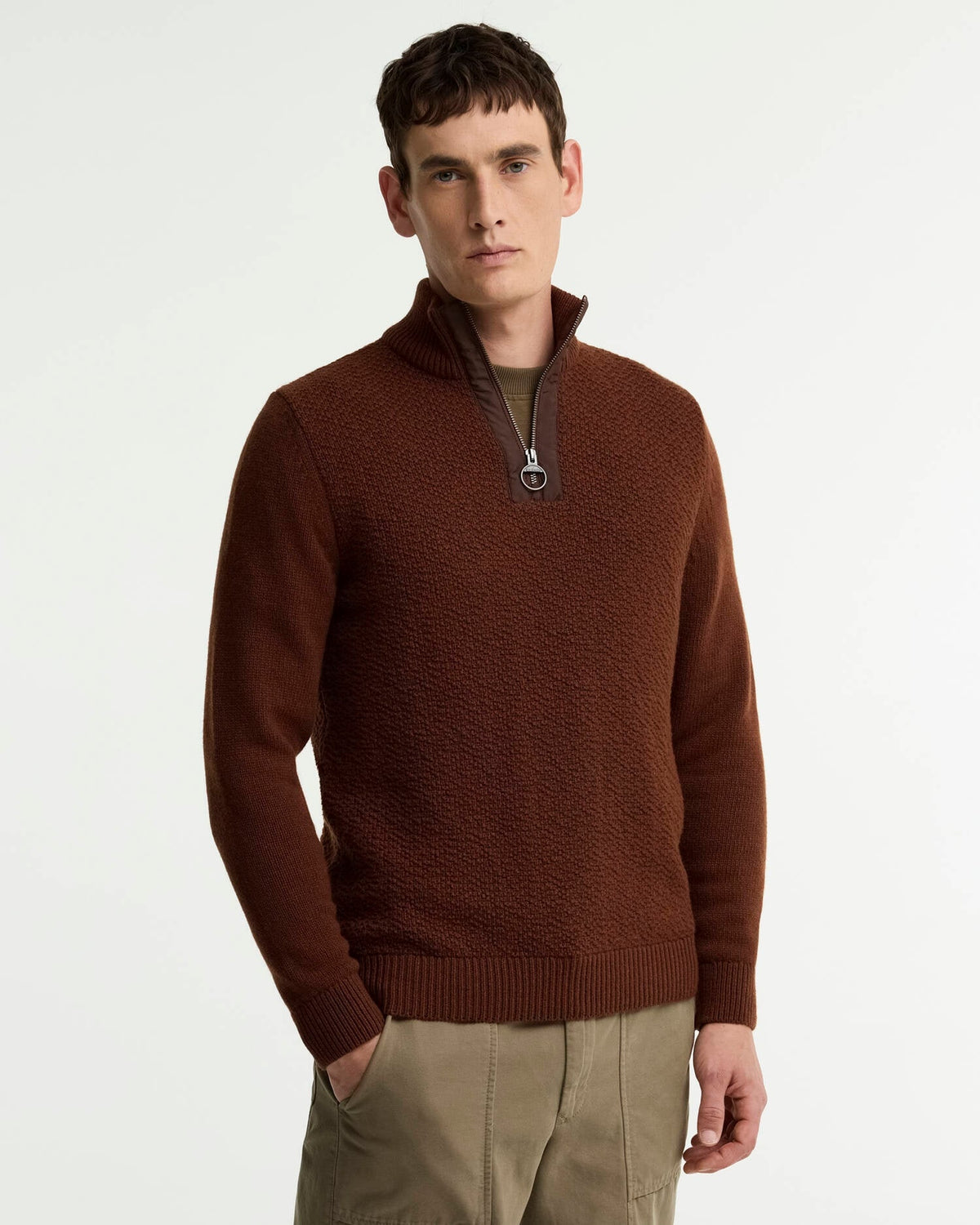 Barbour Danforth Textured Half-Zip Jumper - Soil