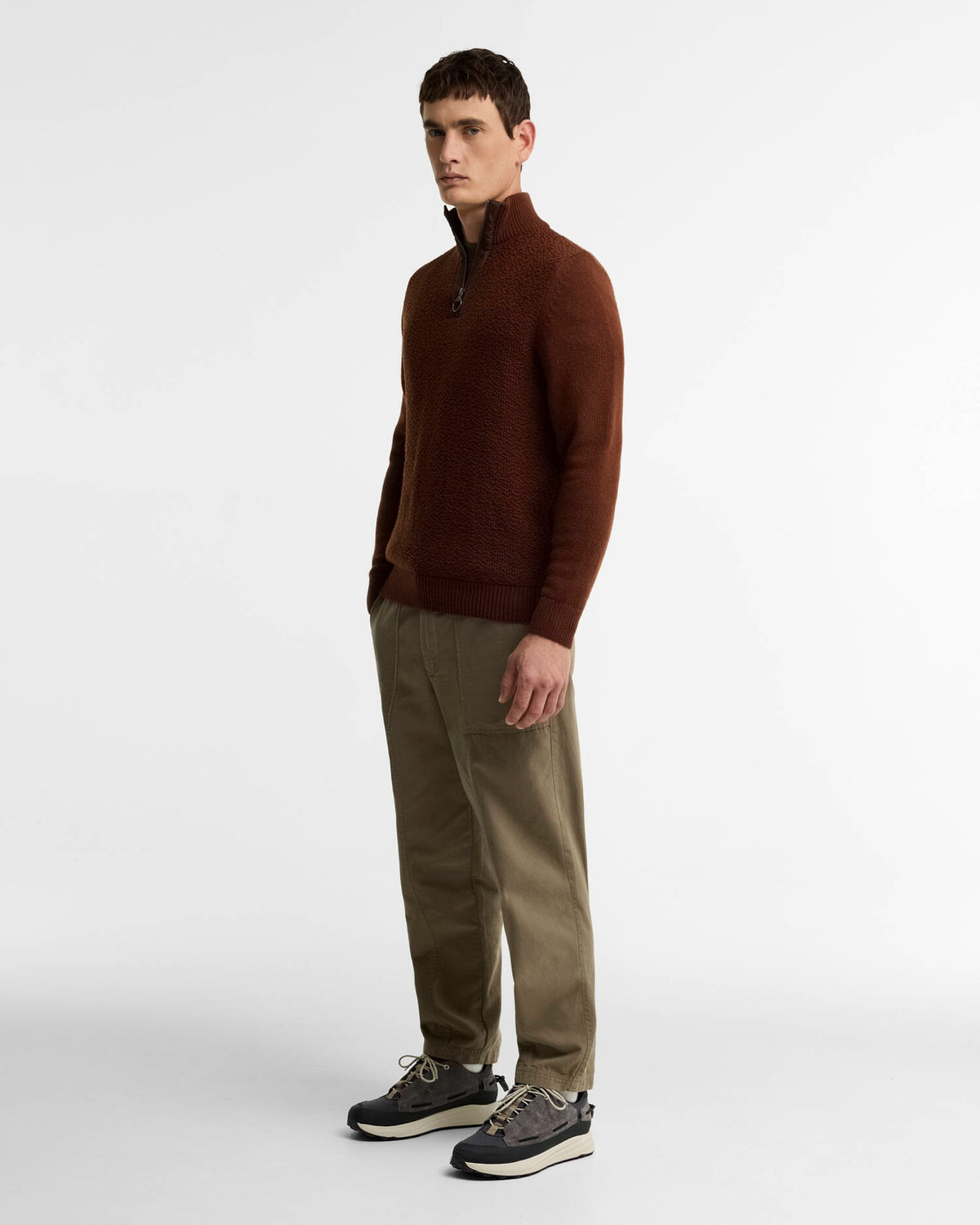 Barbour Danforth Textured Half-Zip Jumper - Soil