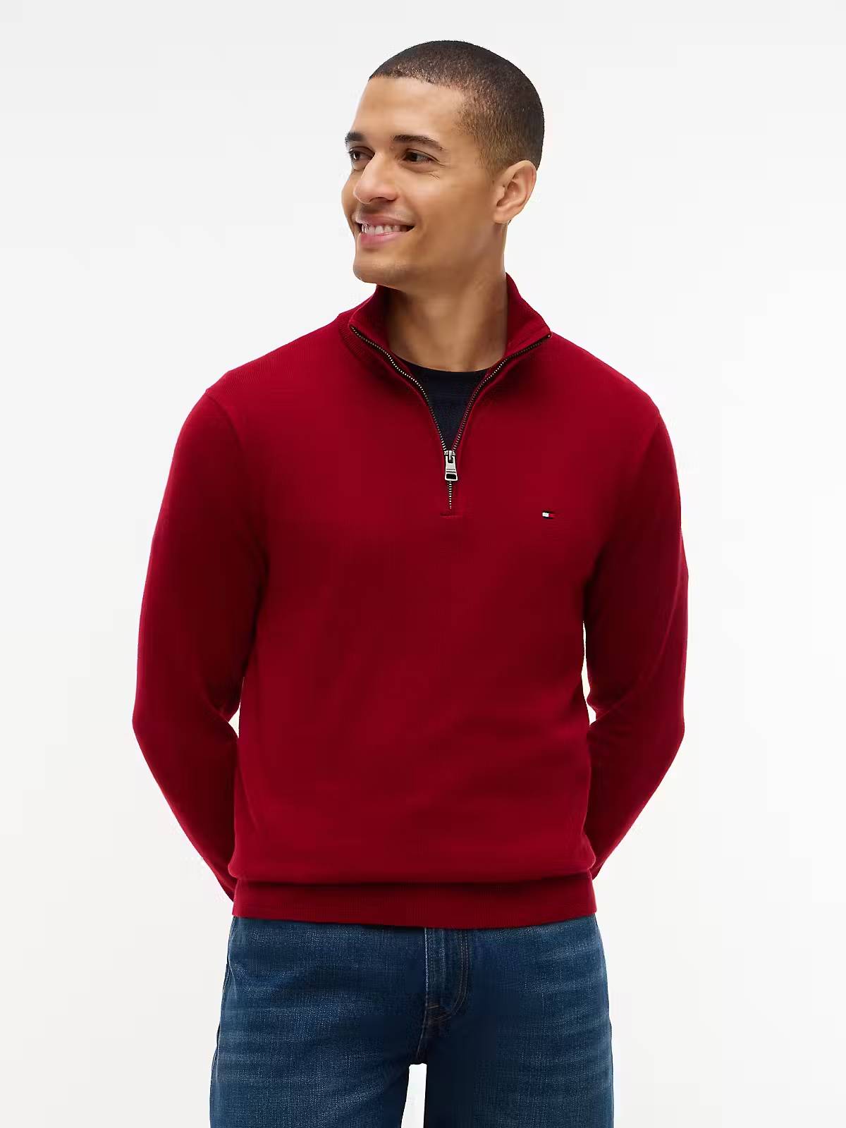 Tommy Hilfiger Pima Cotton Half Zip Sweater – Regatta Red