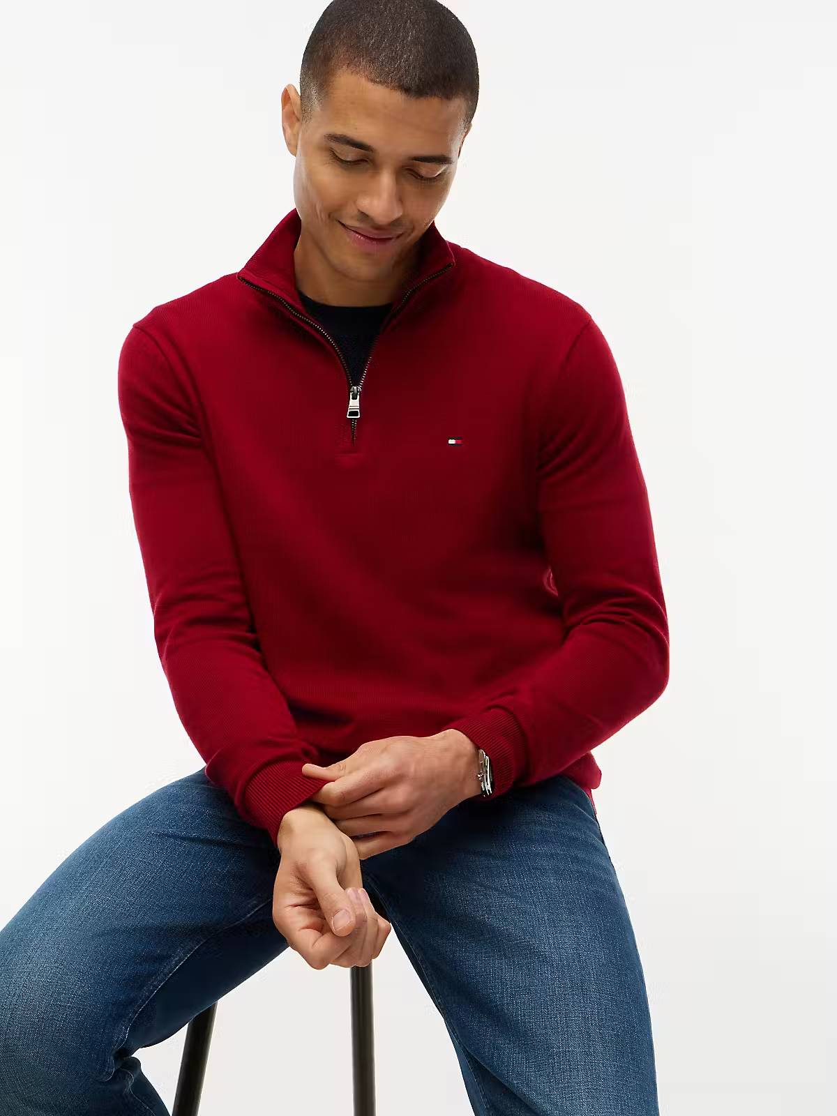 Tommy Hilfiger Pima Cotton Half Zip Sweater – Regatta Red