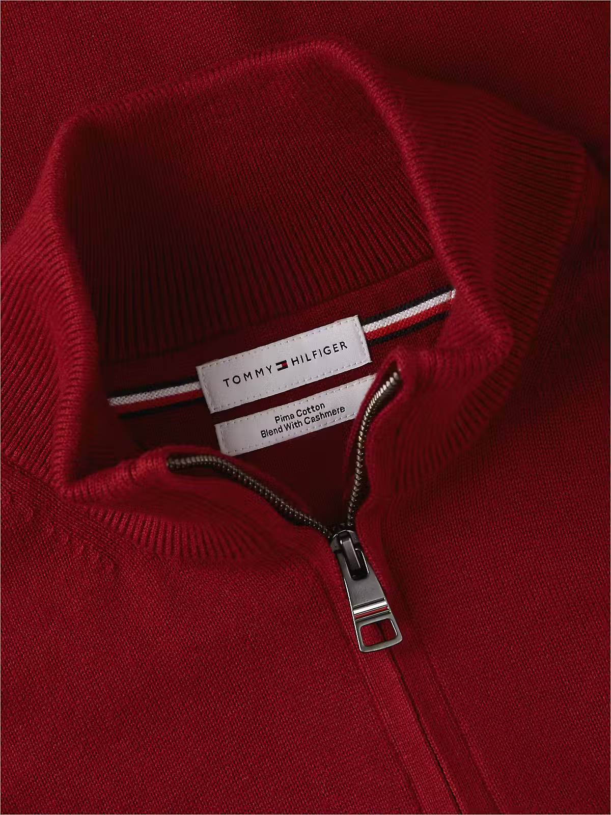 Tommy Hilfiger Pima Cotton Half Zip Sweater – Regatta Red