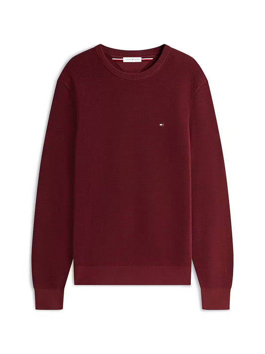 Tommy Hilfiger Flag Embroidery Crew Neck Jumper – Burgundy