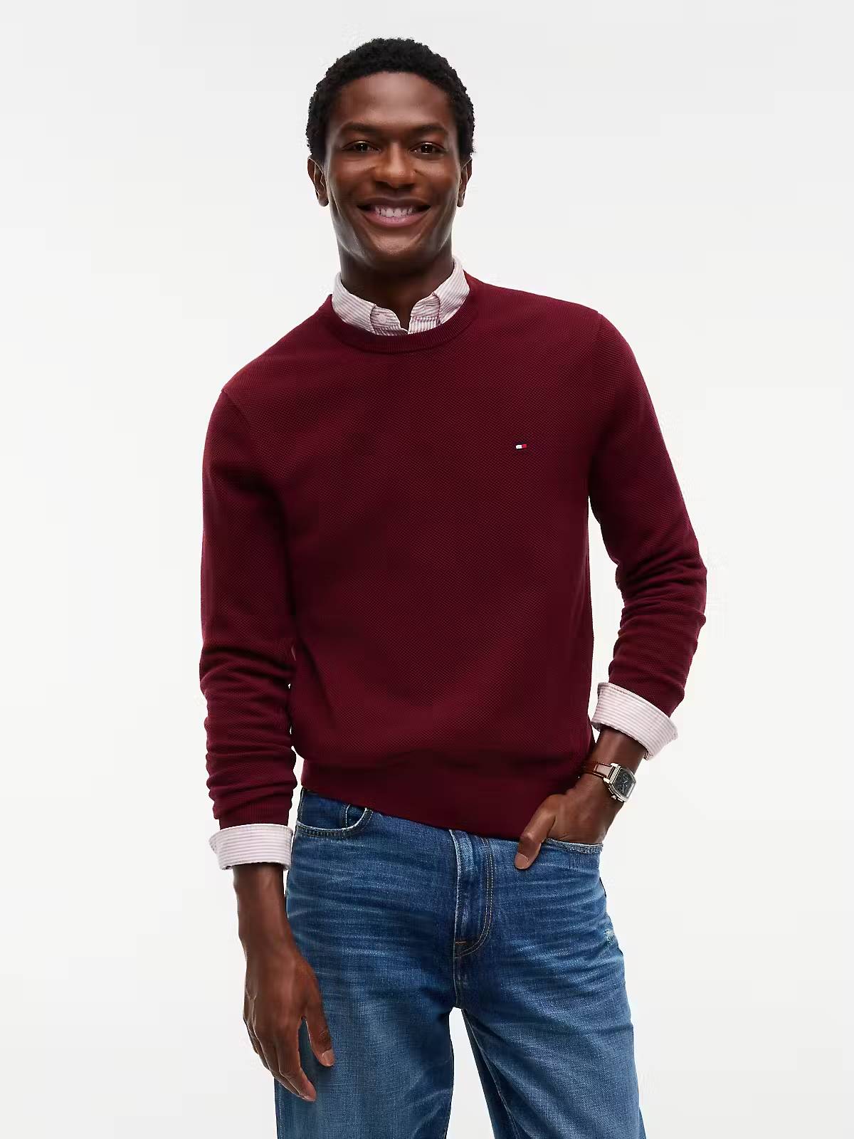 Tommy Hilfiger Flag Embroidery Crew Neck Jumper – Burgundy