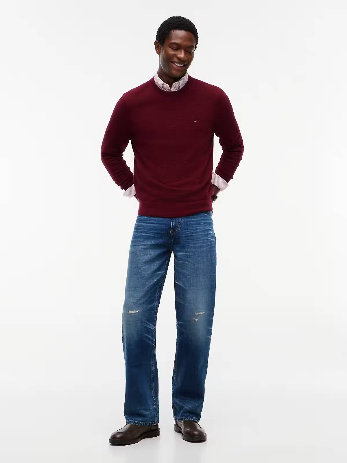 Tommy Hilfiger Flag Embroidery Crew Neck Jumper – Burgundy