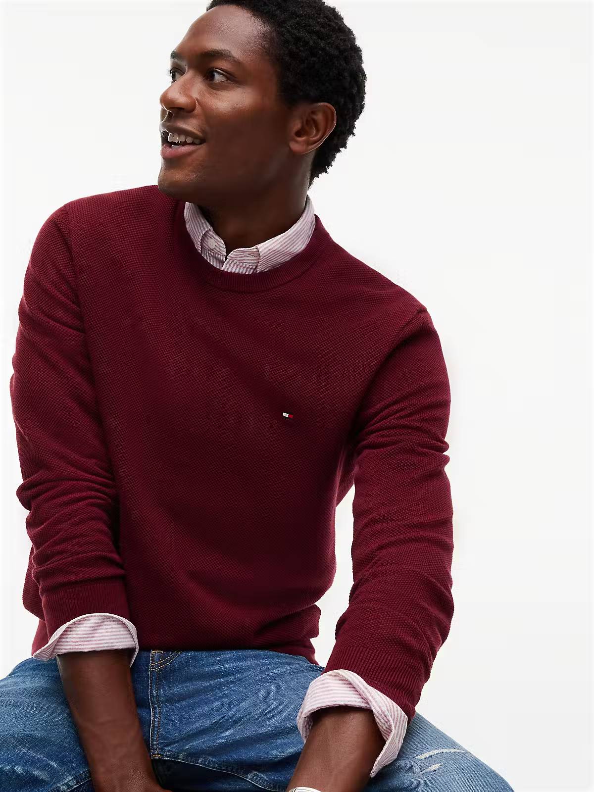 Tommy Hilfiger Flag Embroidery Crew Neck Jumper – Burgundy