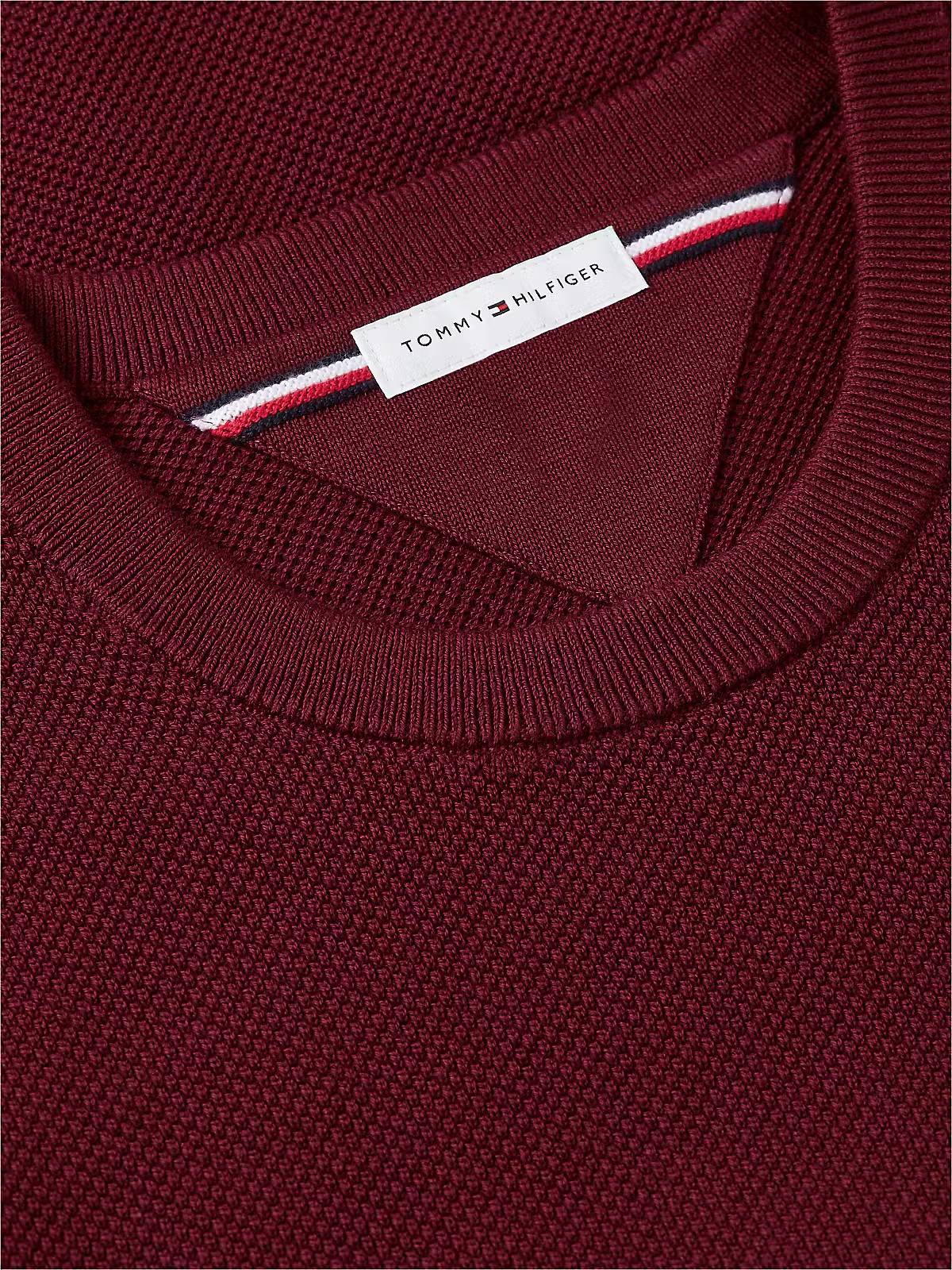 Tommy Hilfiger Flag Embroidery Crew Neck Jumper – Burgundy
