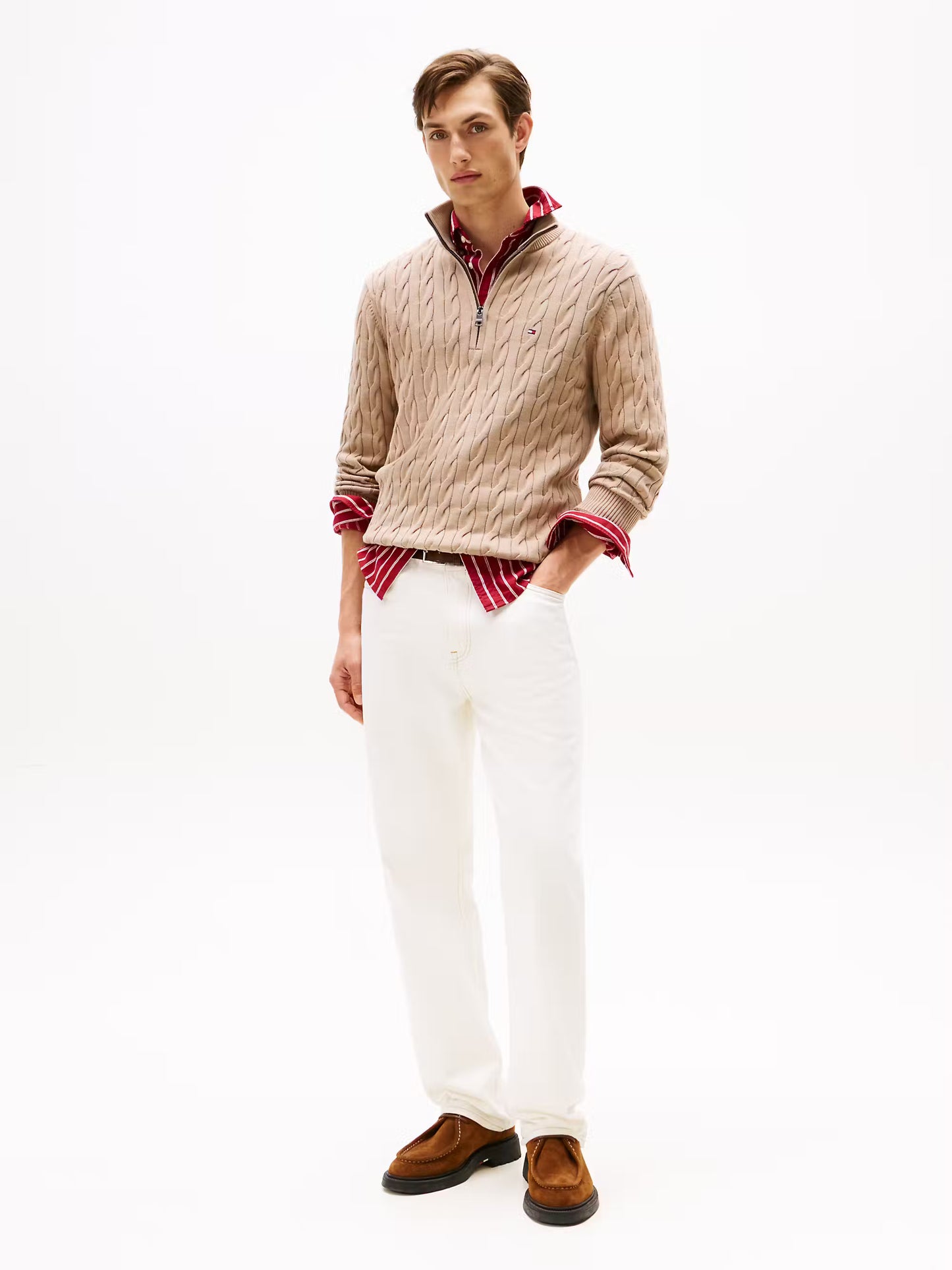 Classic Cotton Cable Knit Half Zip Jumper