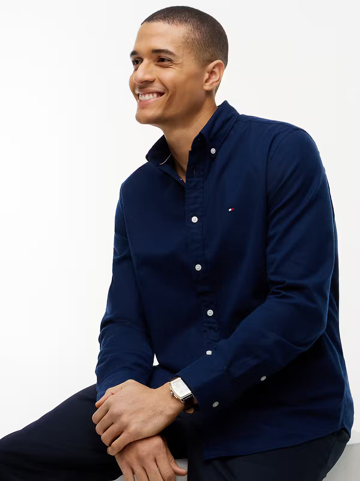 Tommy Hilfiger Flex Flannel Solid Regular Fit Shirt – Carbon Navy
