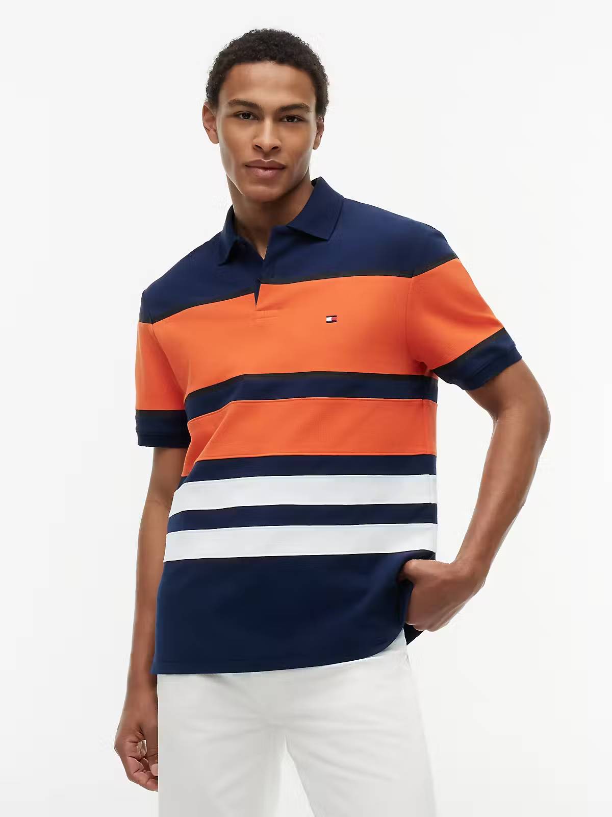 Tommy Hilfiger Relaxed Fit Colour-Blocked Polo Shirt - Carbon Navy / Orange