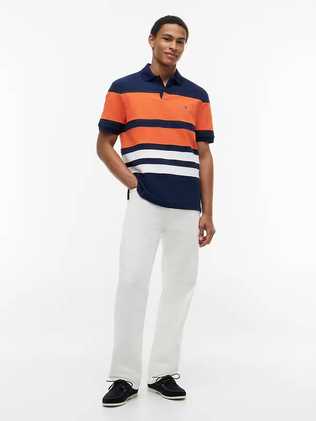 Tommy Hilfiger Relaxed Fit Colour-Blocked Polo Shirt - Carbon Navy / Orange