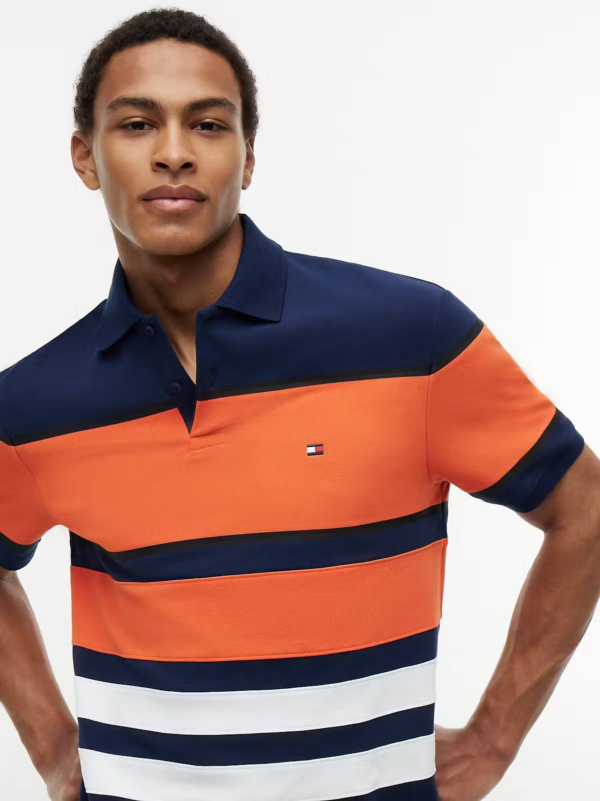 Tommy Hilfiger Relaxed Fit Colour-Blocked Polo Shirt - Carbon Navy / Orange