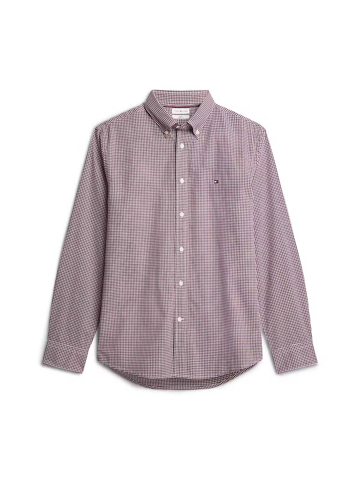 Tommy Hilfiger Flex Poplin Gingham Regular Fit Shirt – Burgundy