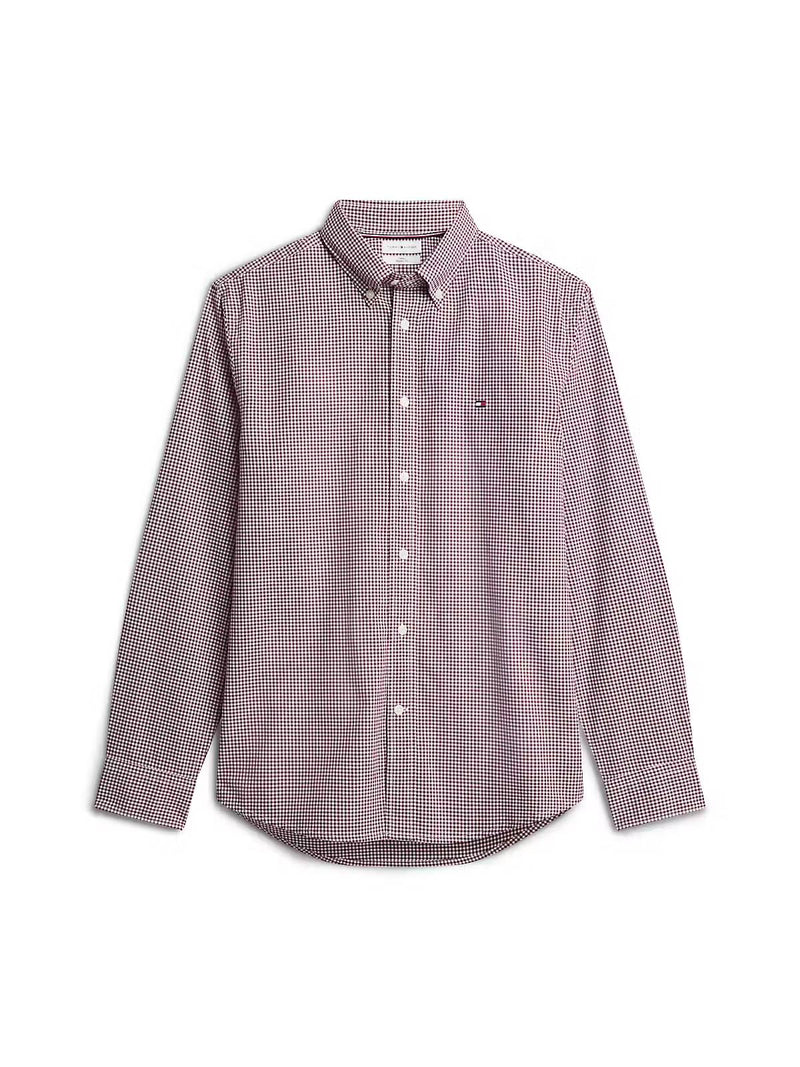 Tommy Hilfiger Flex Poplin Gingham Regular Fit Shirt – Burgundy