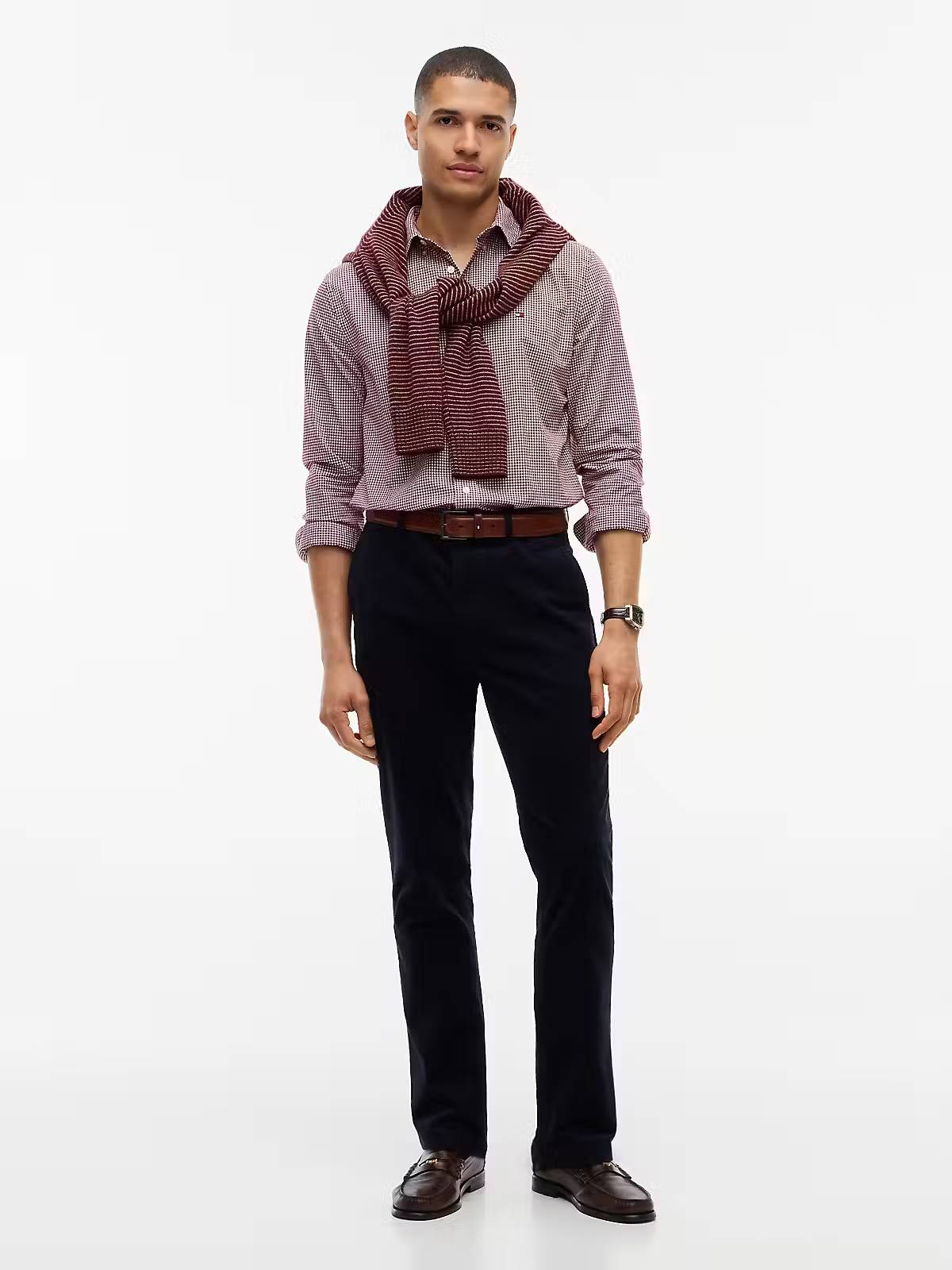Tommy Hilfiger Flex Poplin Gingham Regular Fit Shirt – Burgundy