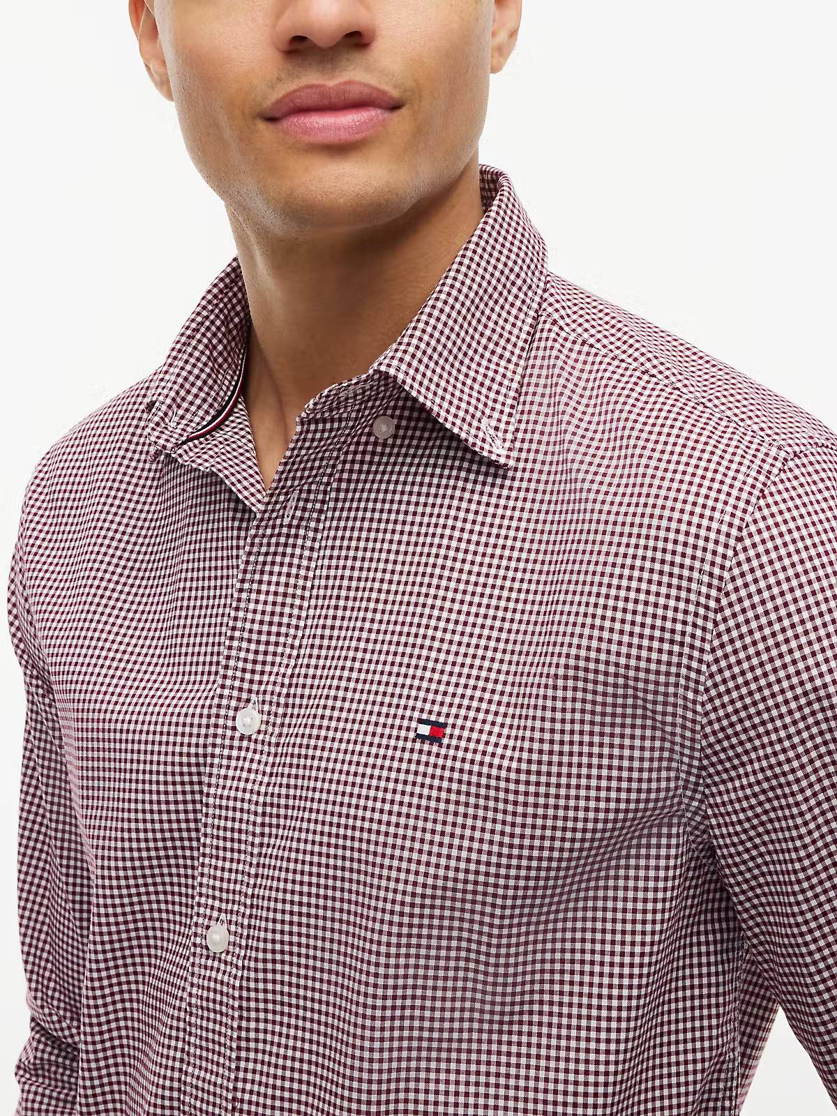 Tommy Hilfiger Flex Poplin Gingham Regular Fit Shirt – Burgundy