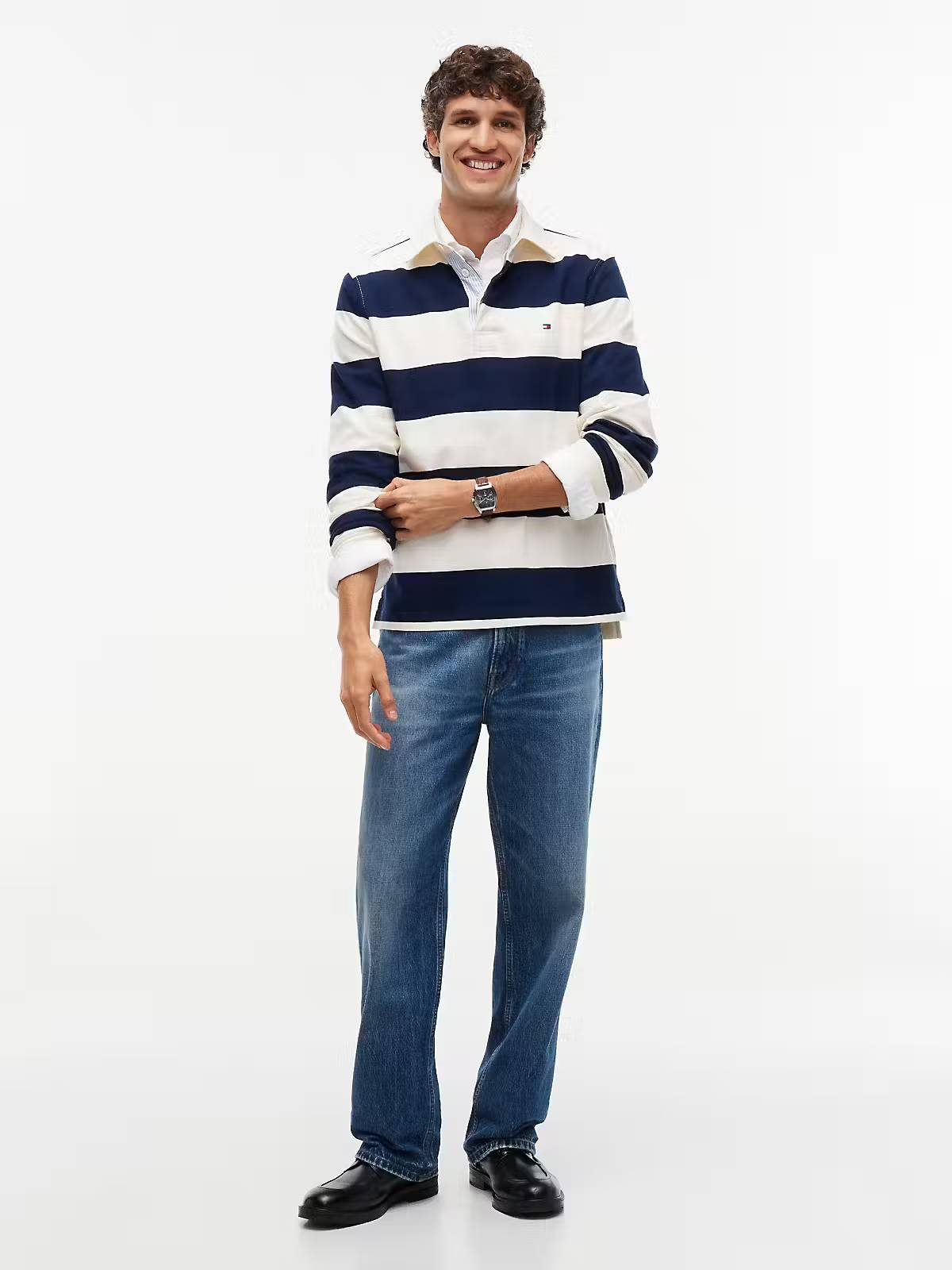Tommy Hilfiger Essential Stripe Rugby Sweatshirt – Navy
