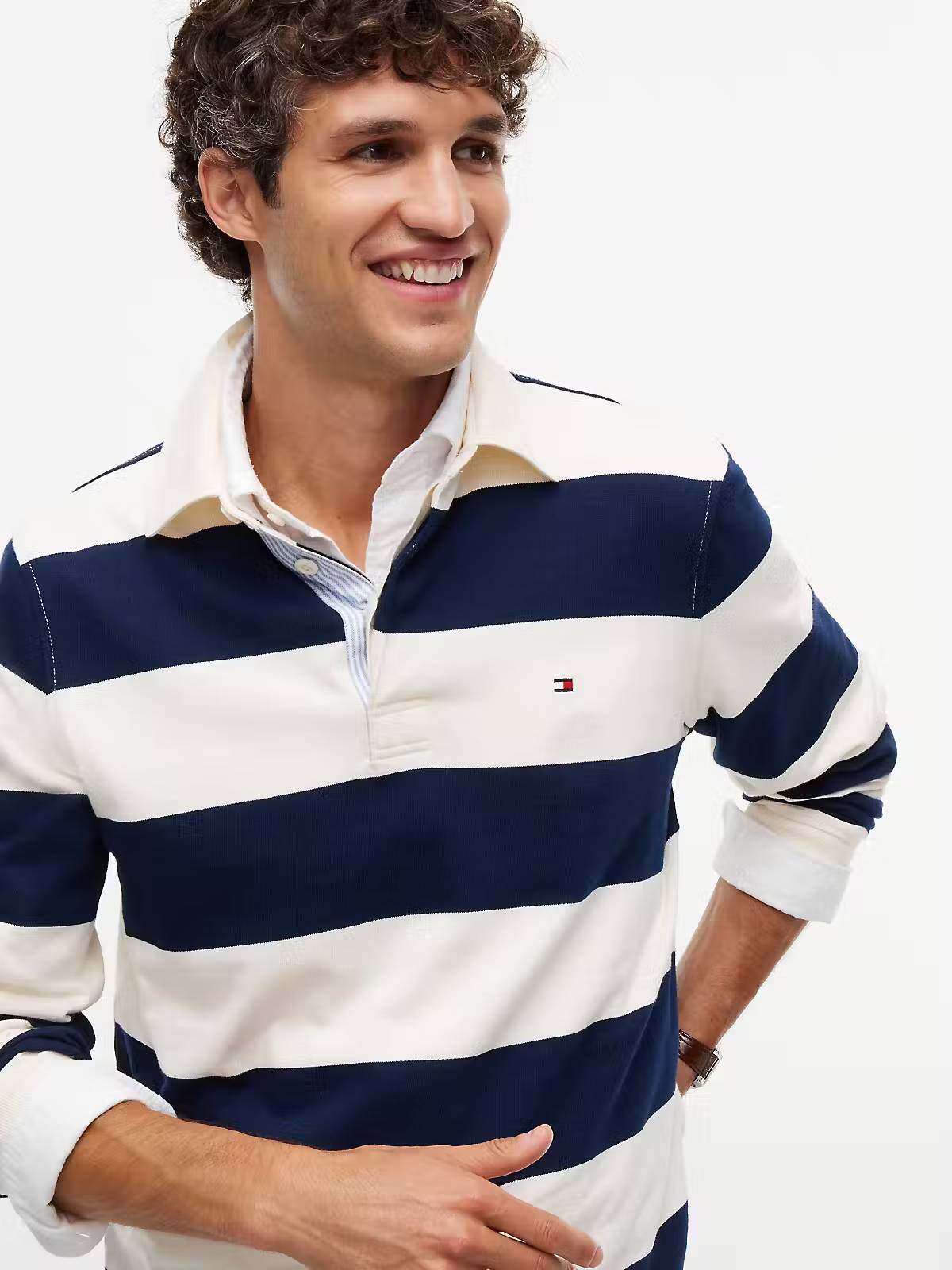 Tommy Hilfiger Essential Stripe Rugby Sweatshirt – Navy