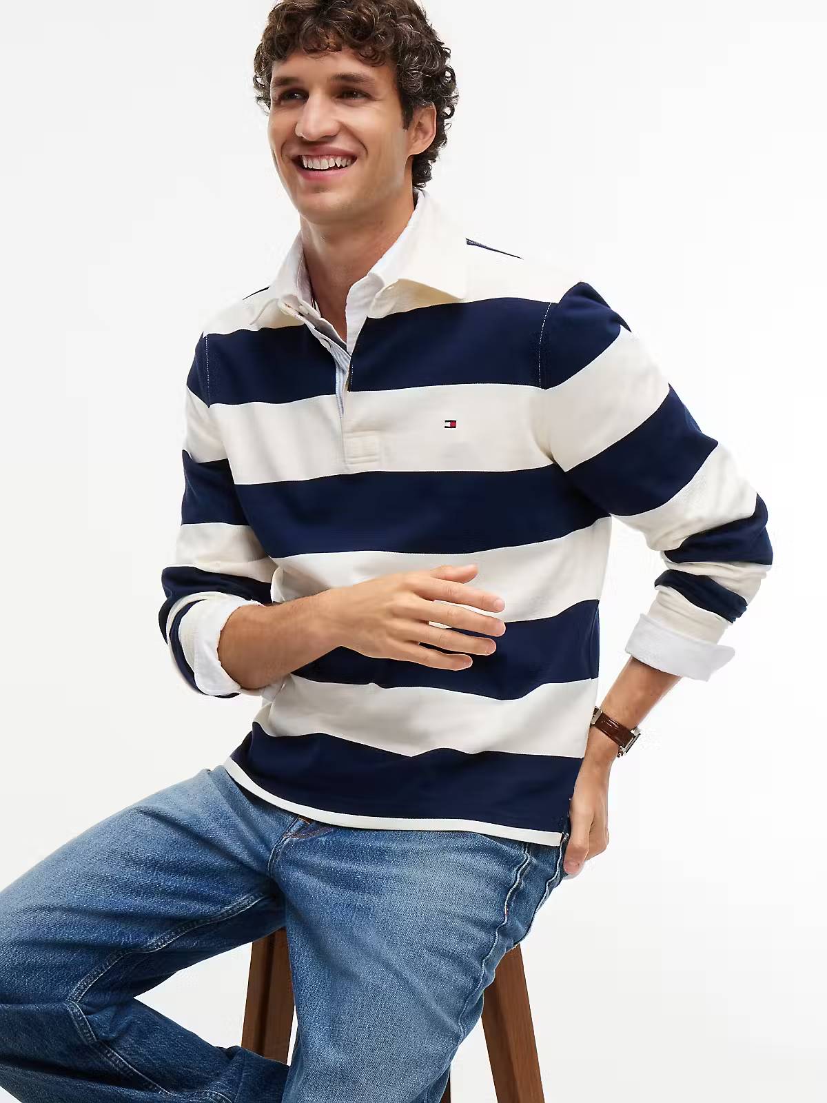 Tommy Hilfiger Essential Stripe Rugby Sweatshirt – Navy