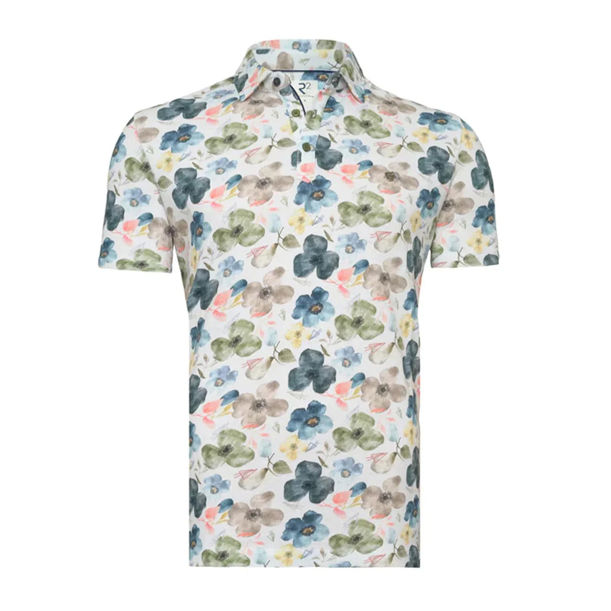 R2 Amsterdam Floral print linen blend polo