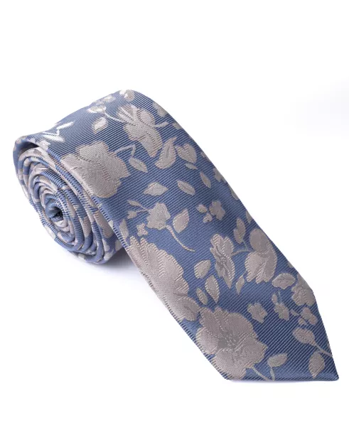 Remus Uomo Floral Design Tie & Pocket Square - Blue