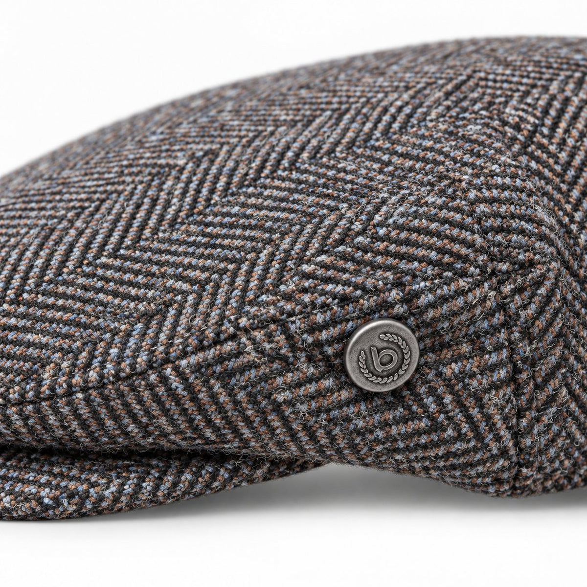 Bugatti Herringbone Flat Cap – Brown & Blue