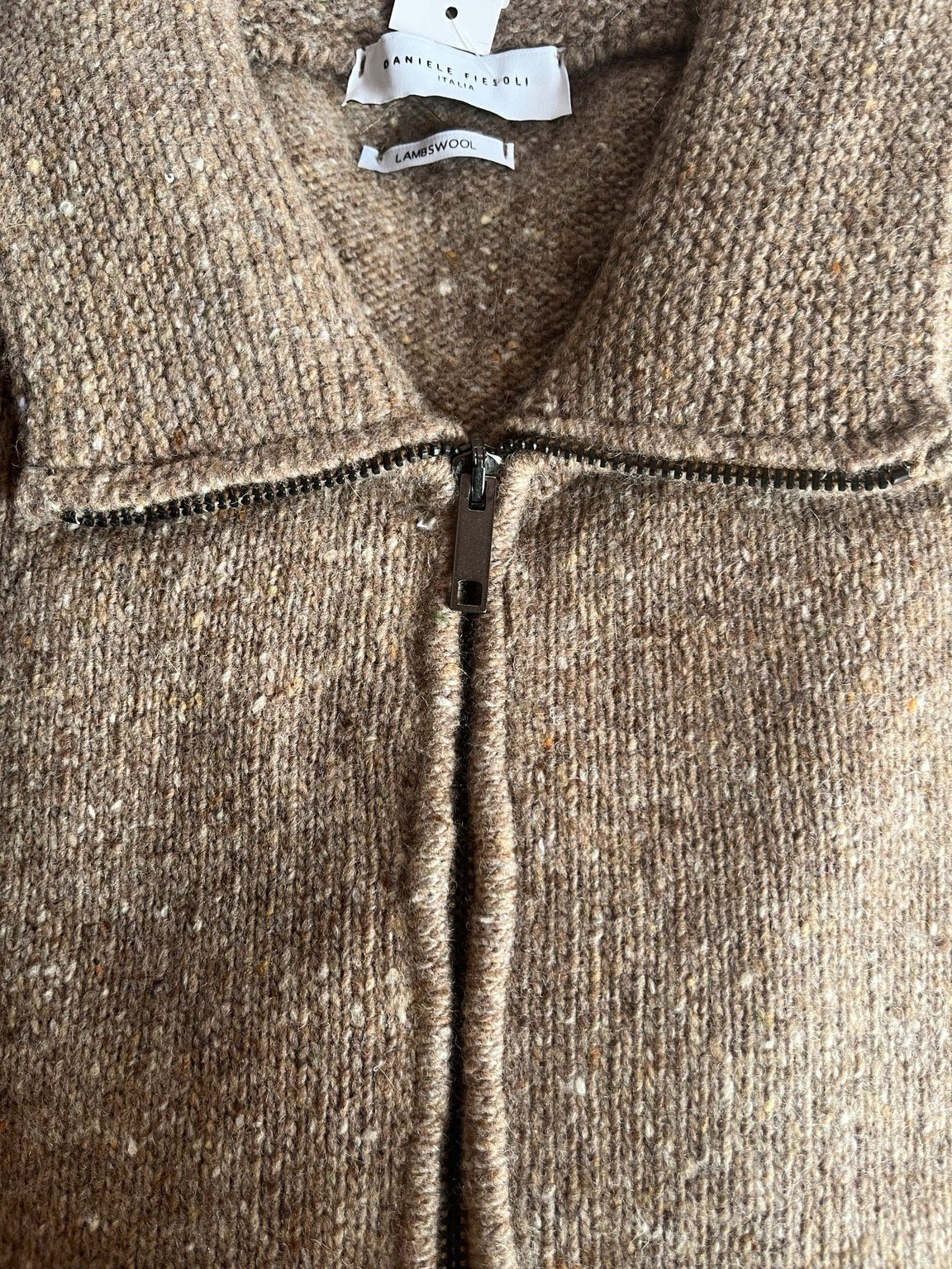 Daniele Fiesoli Lambswool Fleck Quarter-Zip Jumper – Beige