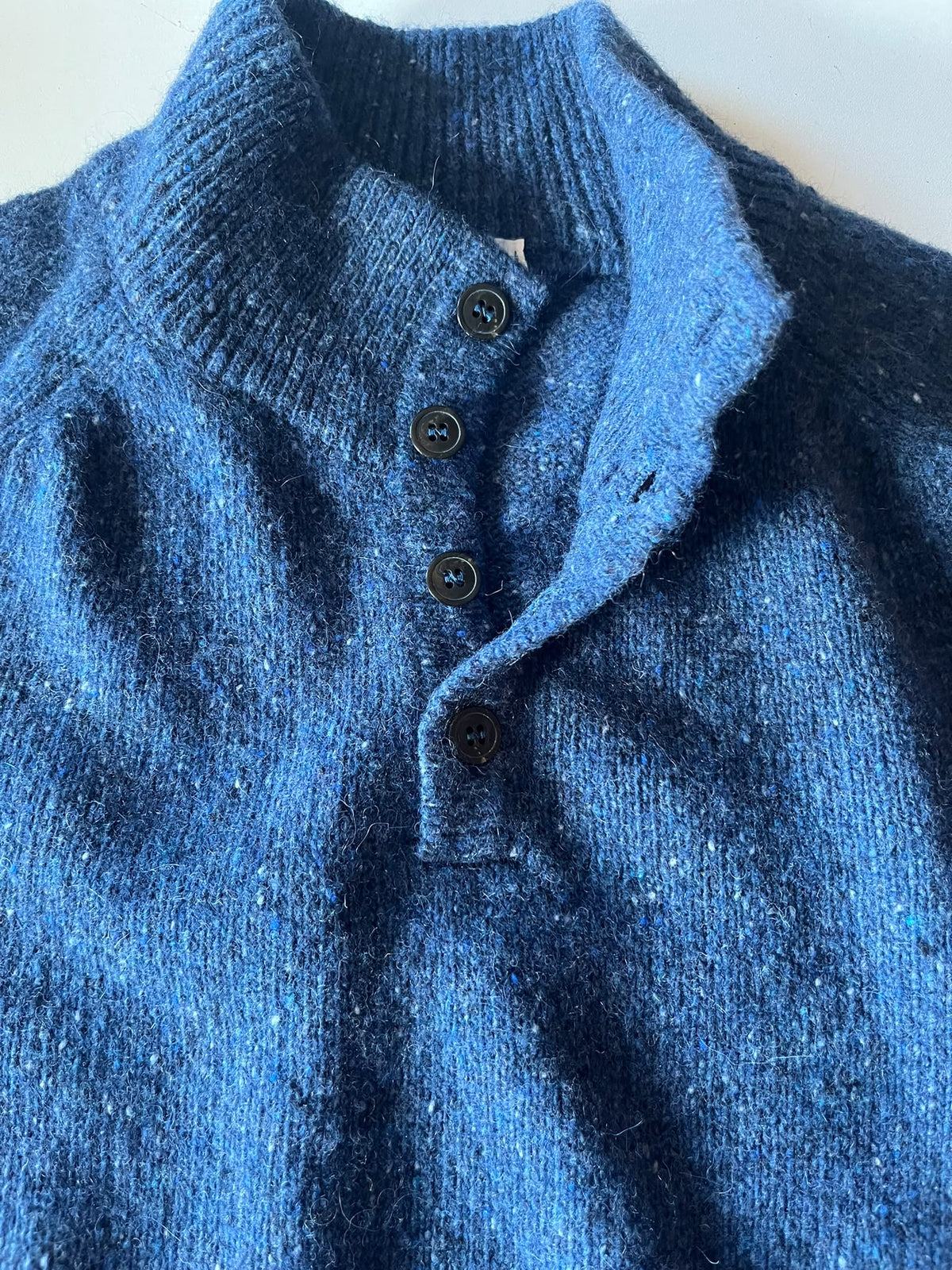 Wool & Co Four-Button High-Neck Sweater – Blue