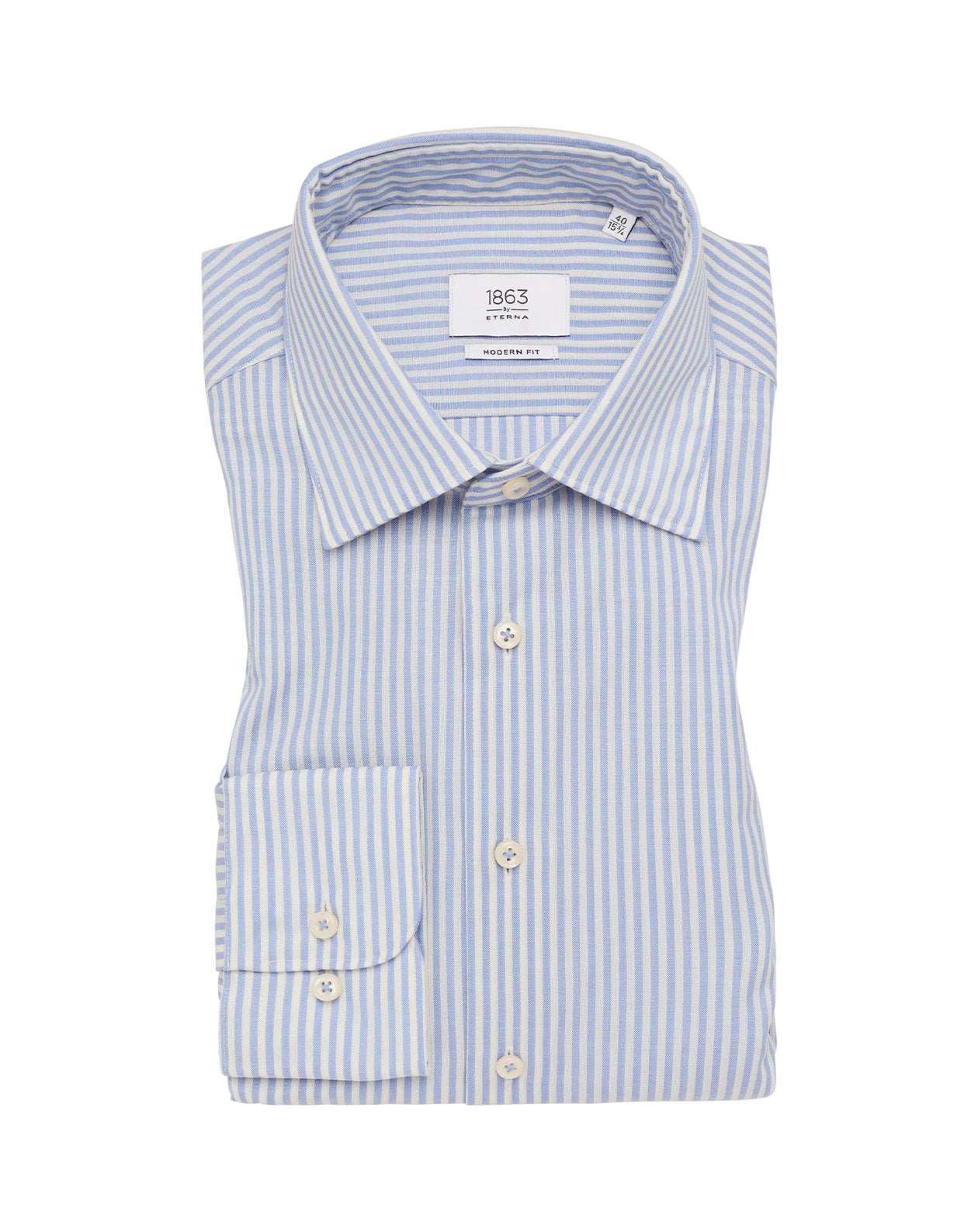 Eterna MODERN FIT Merino Wool in sky blue striped