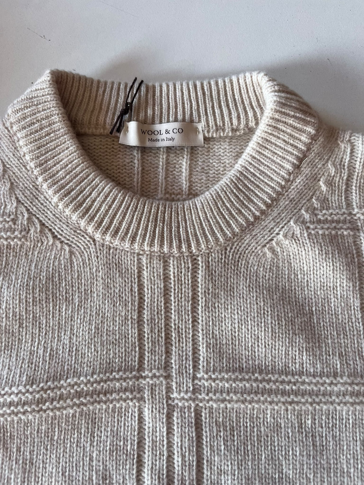 Wool & Co Textured Check Virgin Merino Wool Sweater – Cream