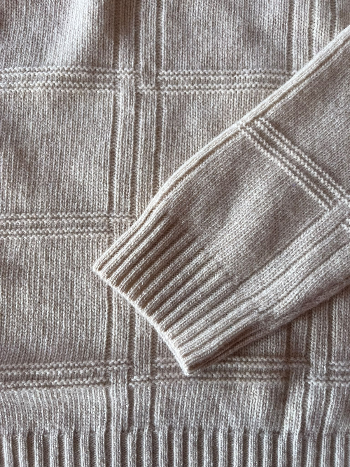 Wool & Co Textured Check Virgin Merino Wool Sweater – Cream