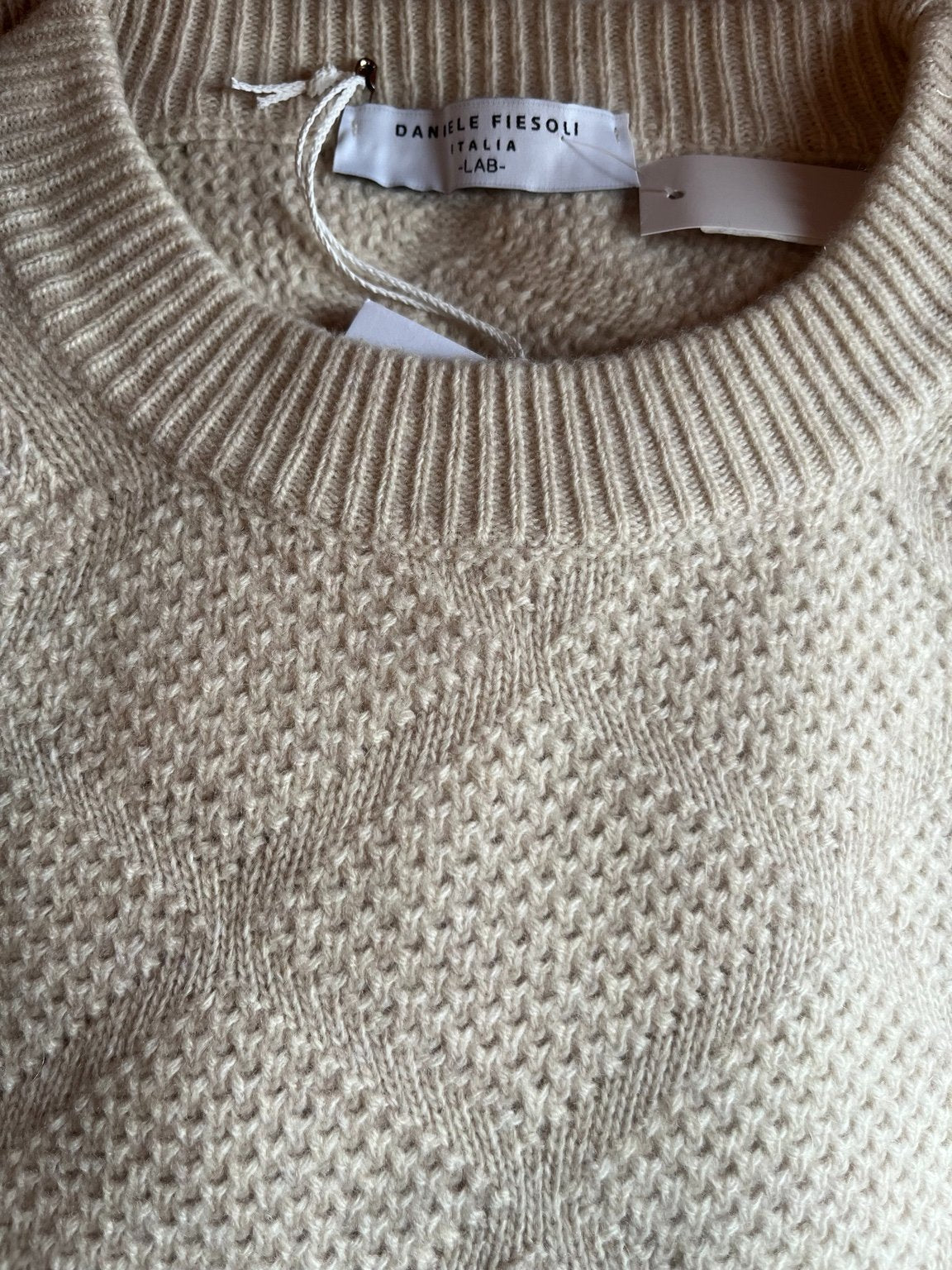 Daniele Fiesoli Merino Wool Diamond Knit Jumper – Ecru