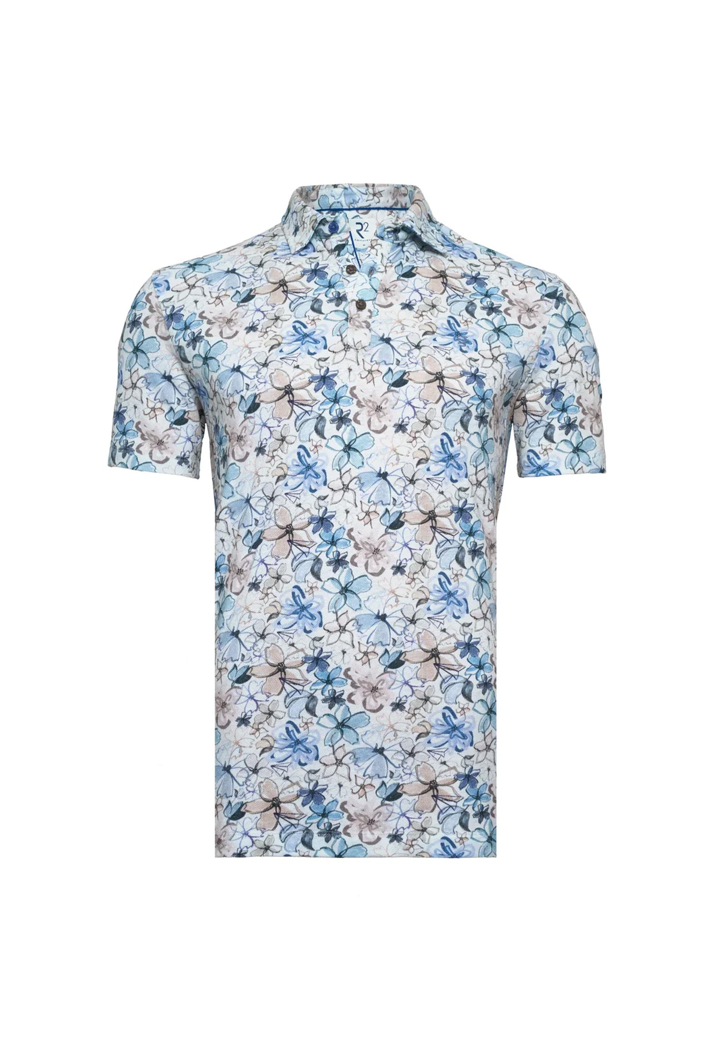R2 Amsterdam Floral print linen blend polo