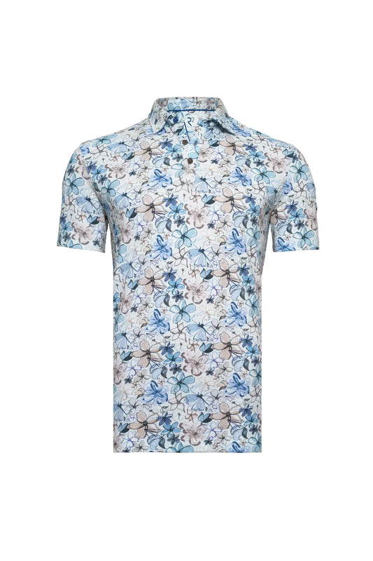 R2 Amsterdam Floral print linen blend polo