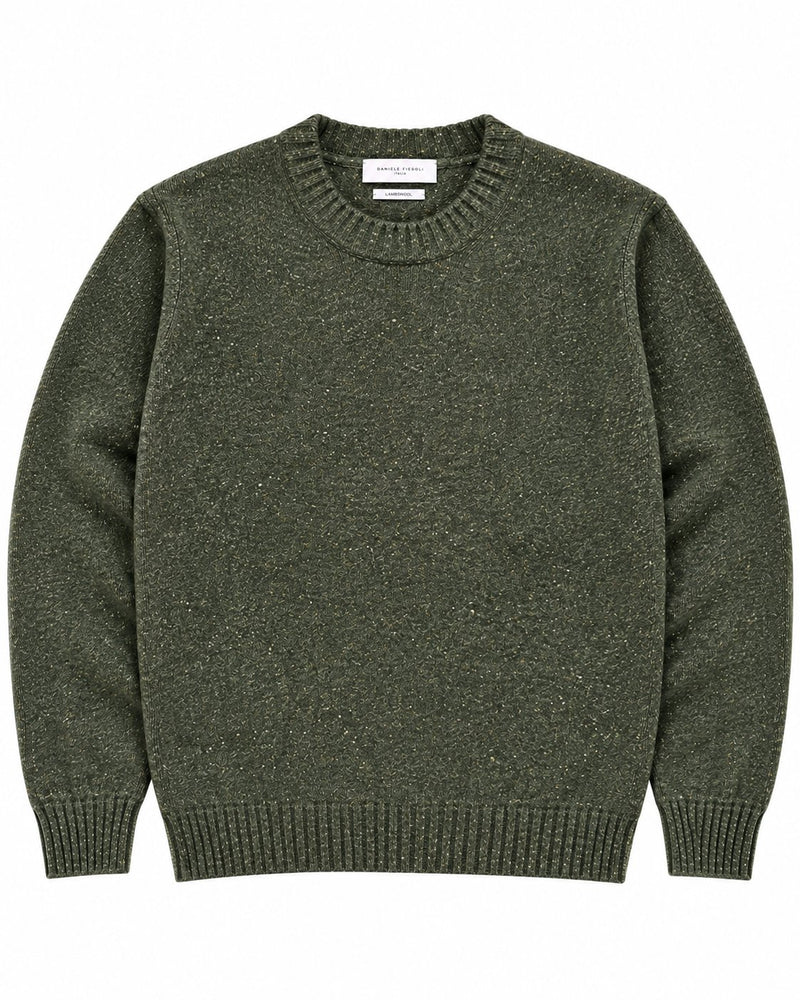 Daniele Fiesoli Lambswool Fleck Crew Neck Jumper – Forest Green