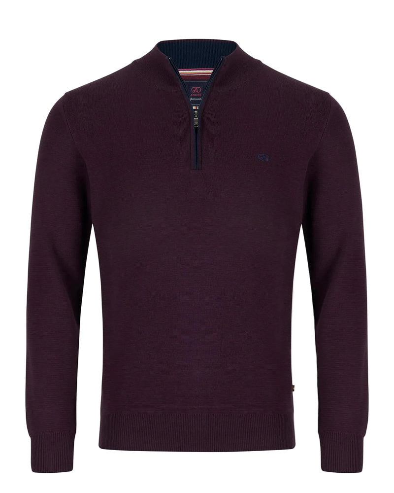André Inch Half Zip Jumper – Burgundy