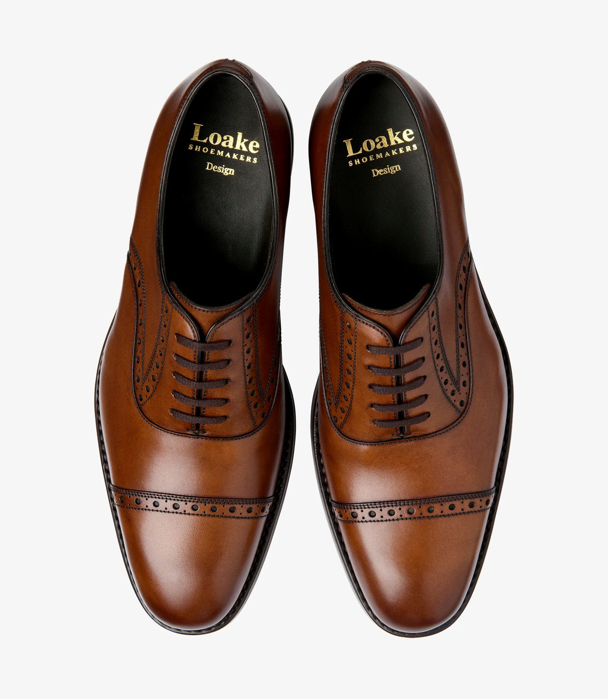 Loake Keller Semi Brogue Shoes - Cedar Brown