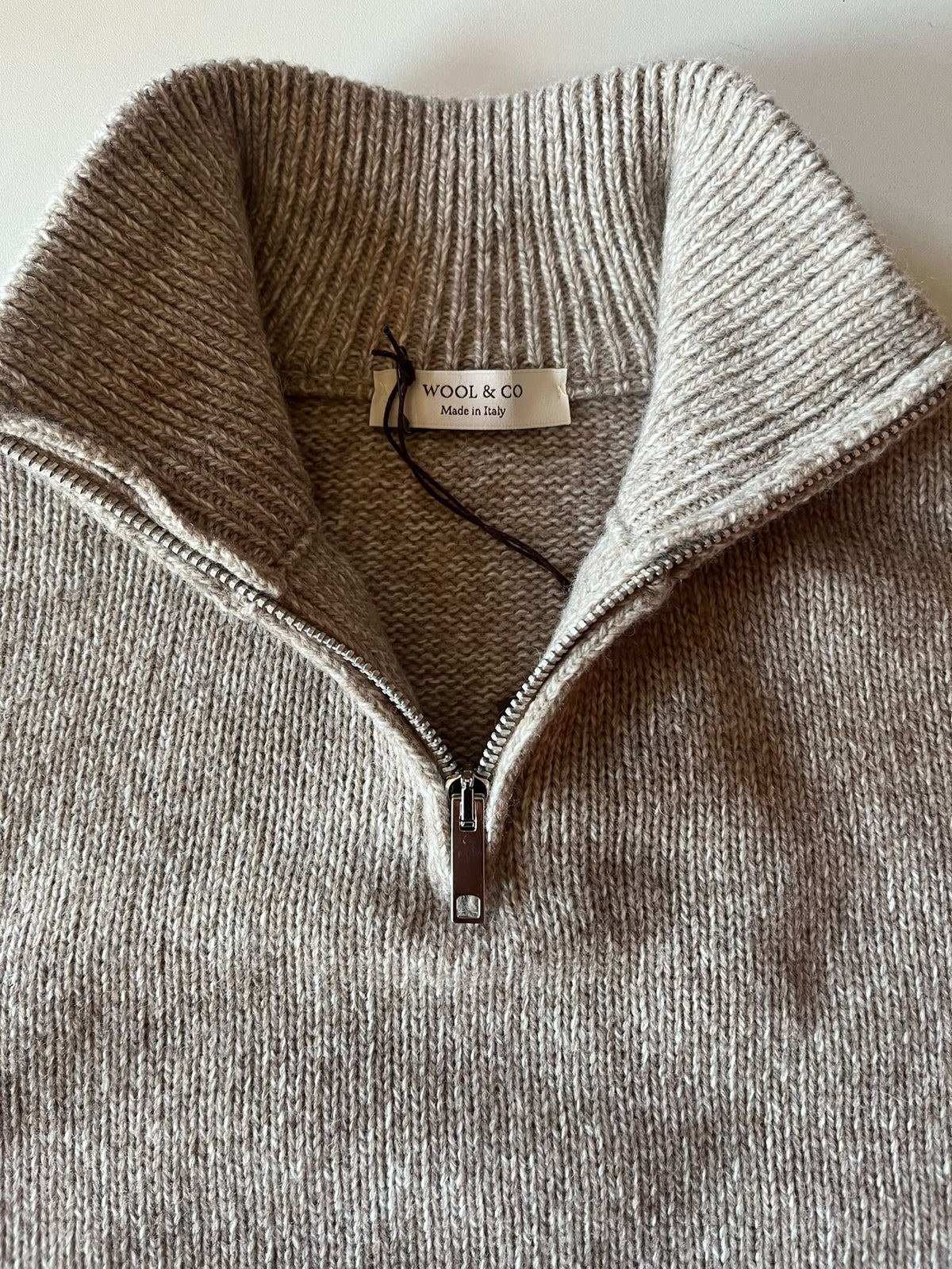 Wool & Co Lupetto Mouline Quarter Zip - Beige