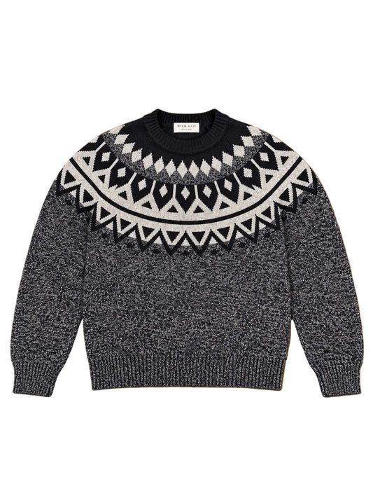 Wool & Co Nordic Jacquard Crew-Neck Sweater – Navy & Ecru