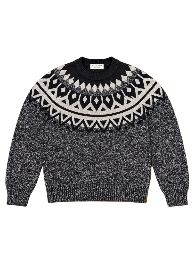 Wool & Co Nordic Jacquard Crew-Neck Sweater – Navy & Ecru