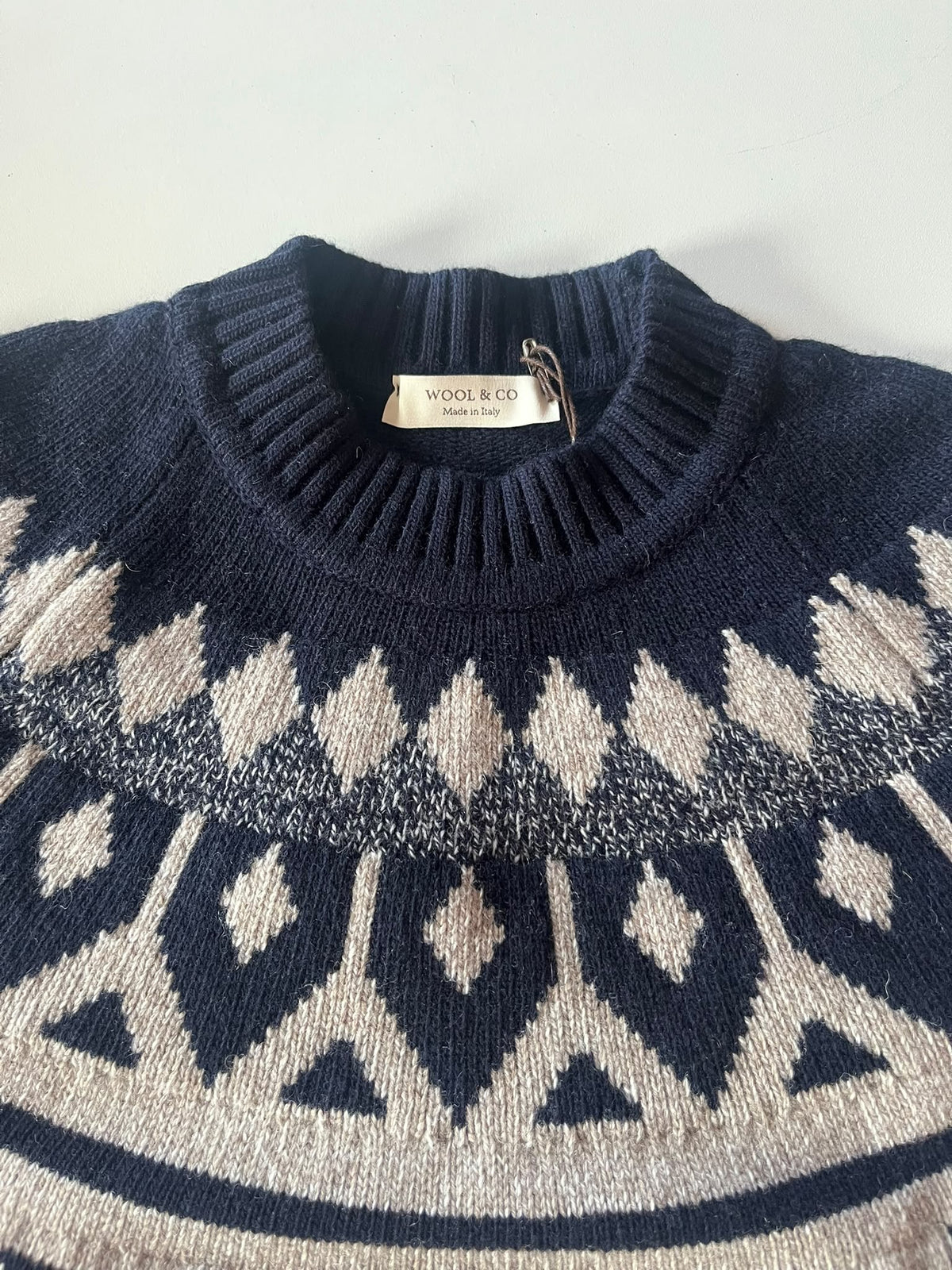 Wool & Co Nordic Jacquard Crew-Neck Sweater – Navy & Ecru