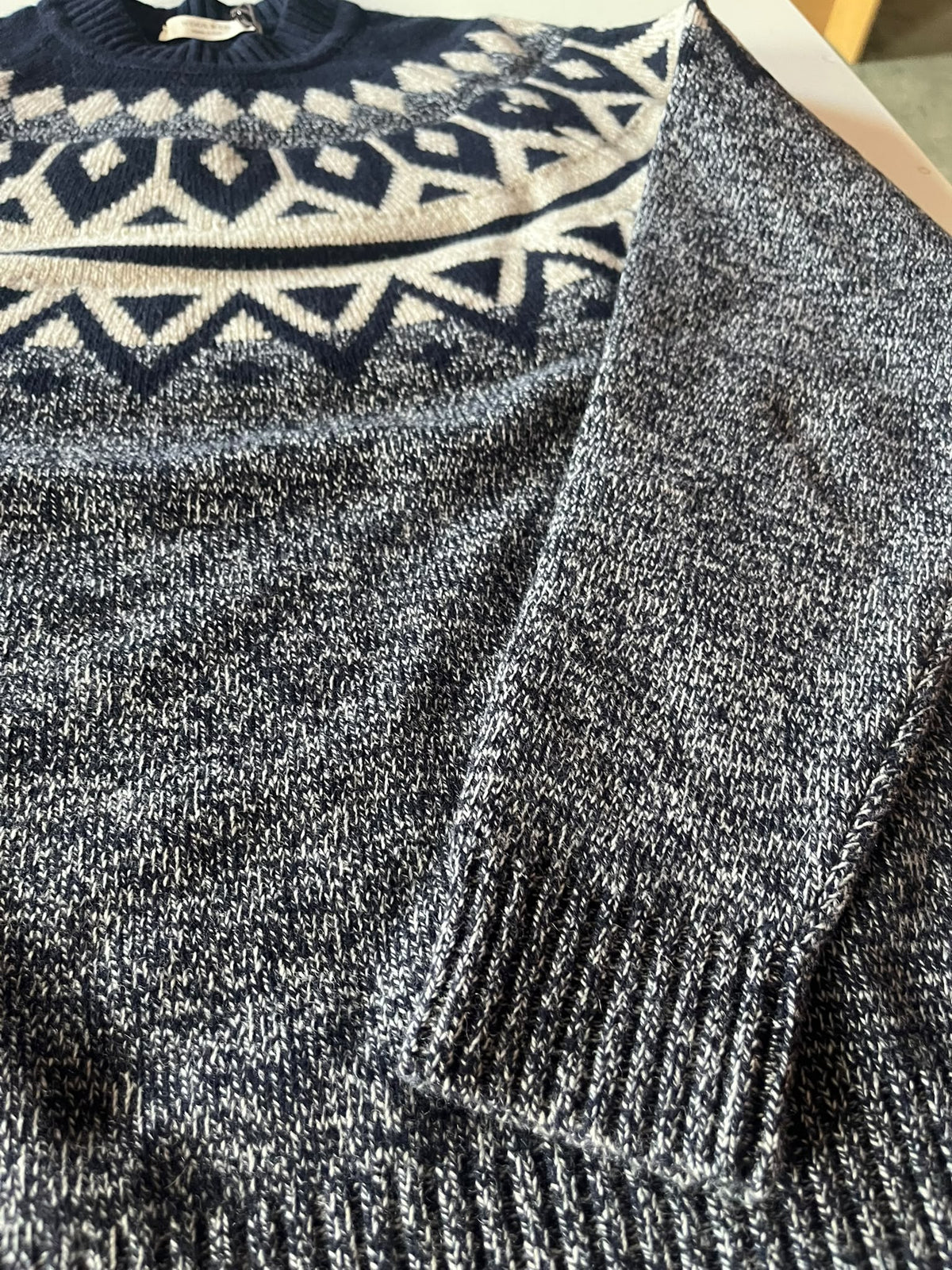Wool & Co Nordic Jacquard Crew-Neck Sweater – Navy & Ecru
