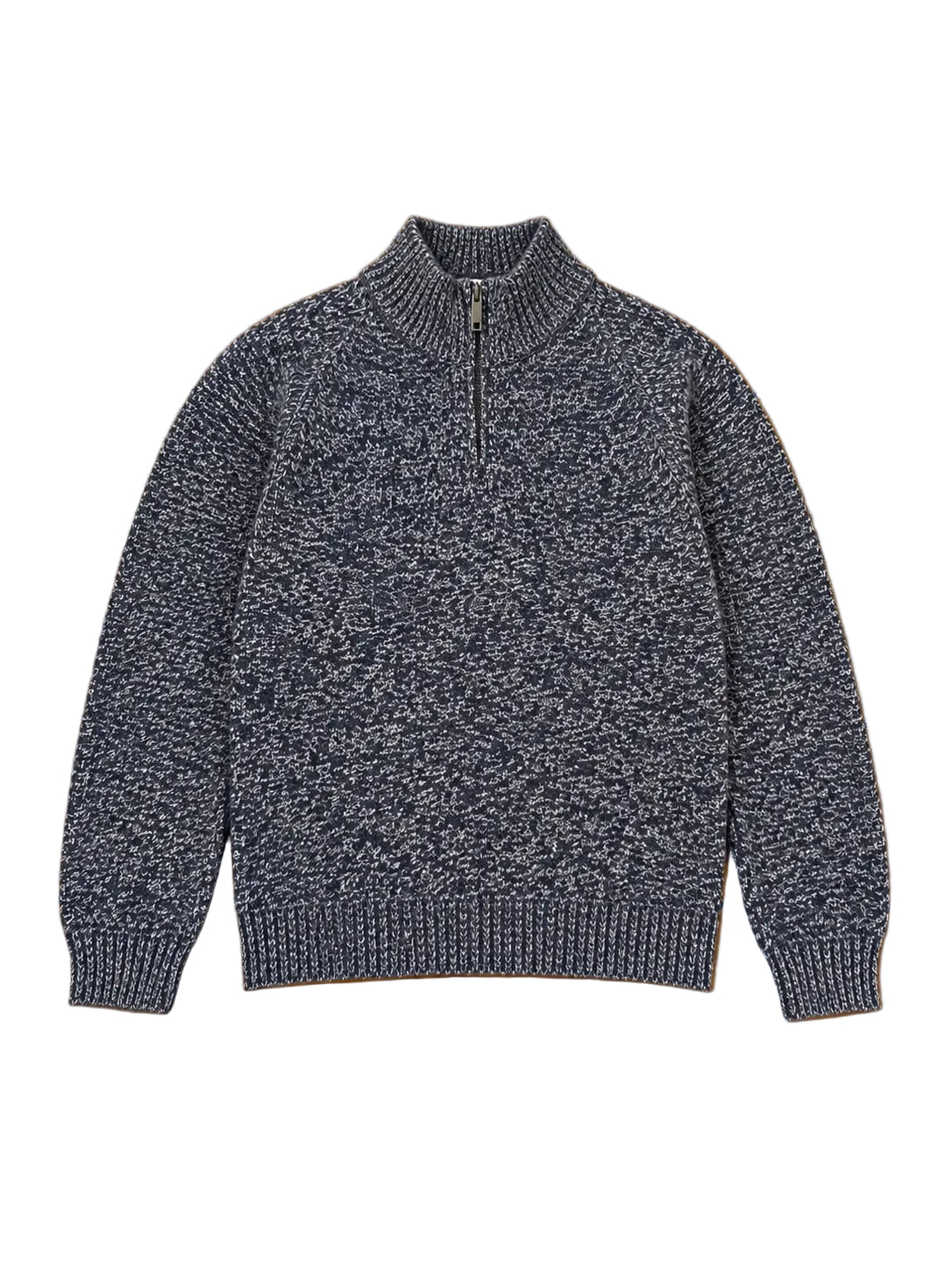 Wool & Co Lupetto Mouline Quarter Zip - Navy