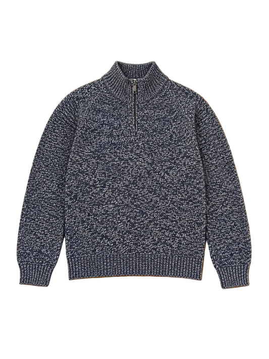 Wool & Co Lupetto Mouline Quarter Zip - Navy