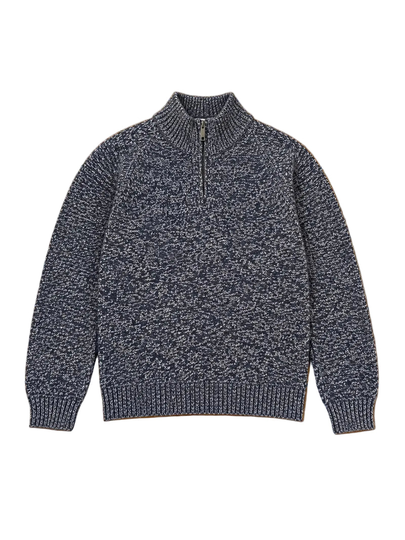Wool & Co Lupetto Mouline Quarter Zip - Navy