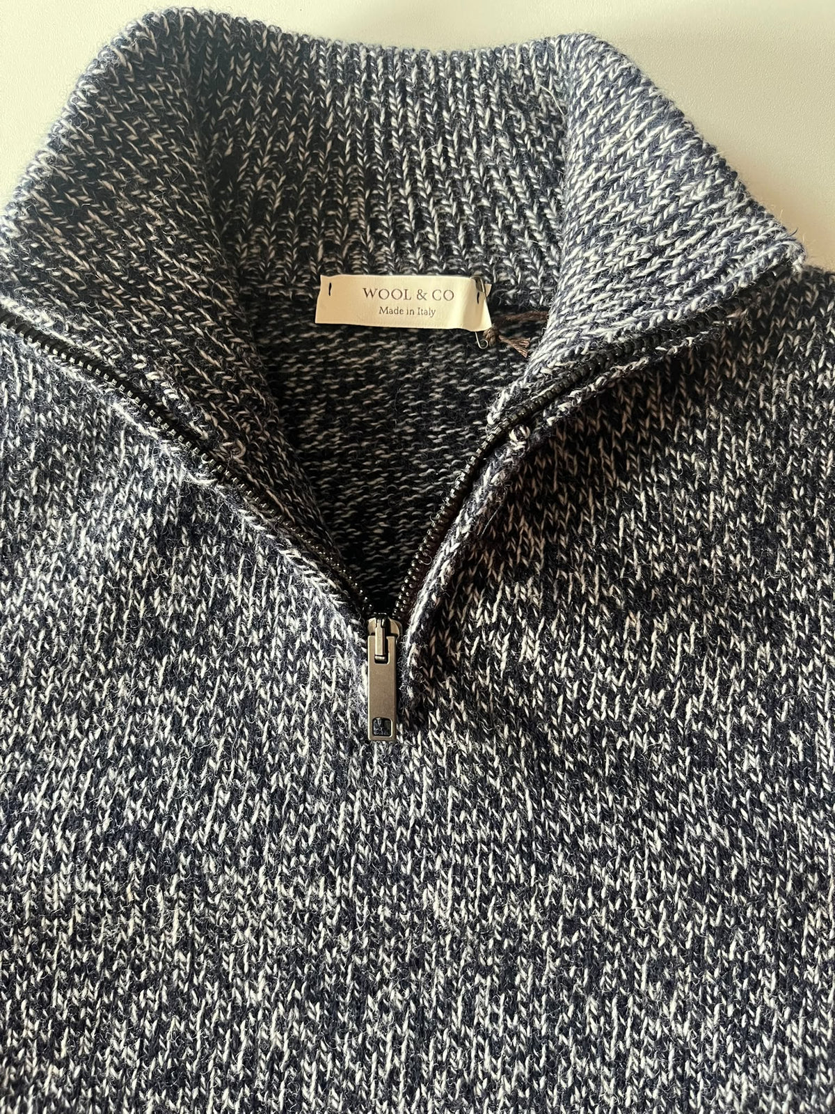 Wool & Co Lupetto Mouline Quarter Zip - Navy